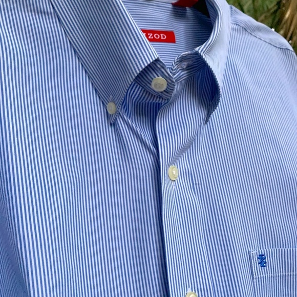 Perfect IZOD Royal Blue and White Pinstriped Oxford Shirt Men's XL - Picture 1 of 2